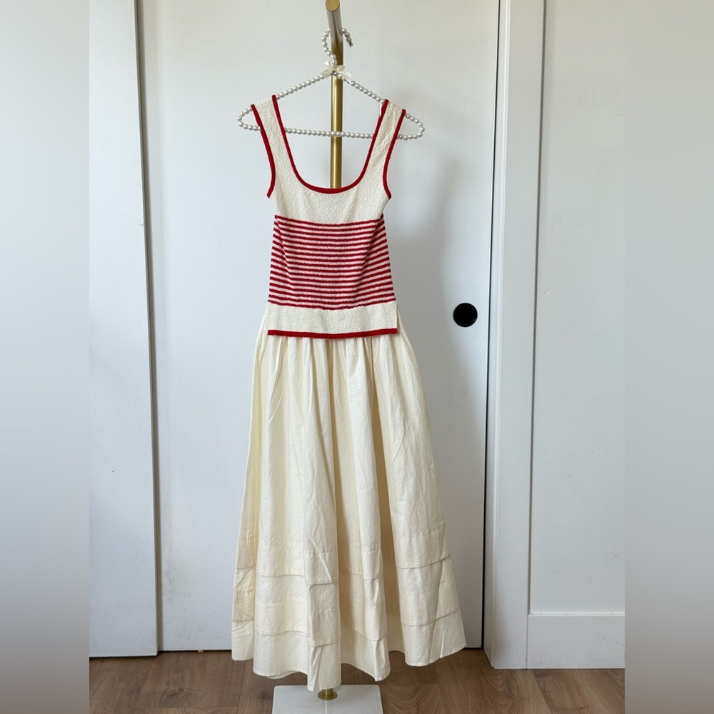 Moon River Red and Cream Striped Maxi Dress